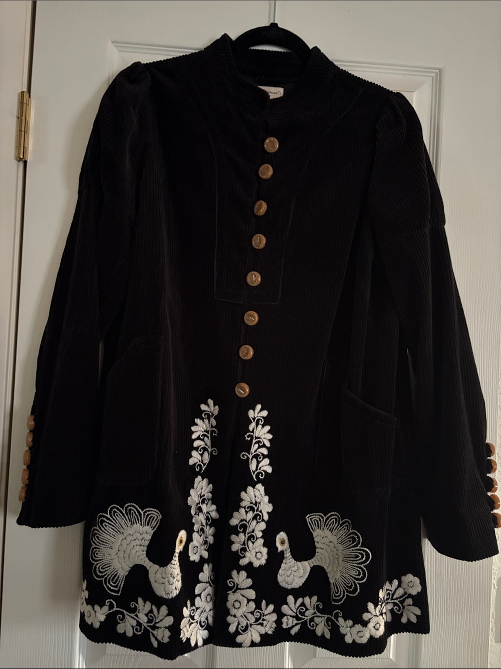 Rare vintage Anthropology Black Corduroy embroidery Jacket